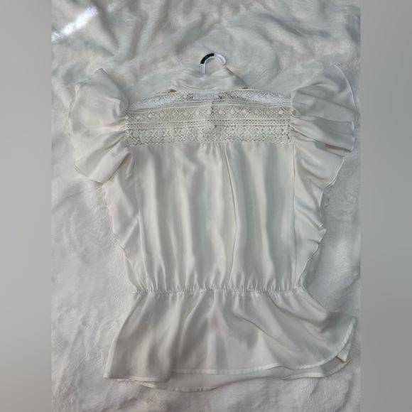 New York & Company Cream Lace-Yoke Ruffle Blouse - Picture 5 of 5